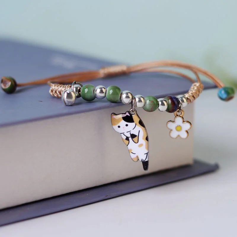 Sweet Cute Animal Cat Dog Paw Flower Bells Pendant Bracelets For Women Girls Simple Cartoon Rabbit Bracelet Friendship Jewelry