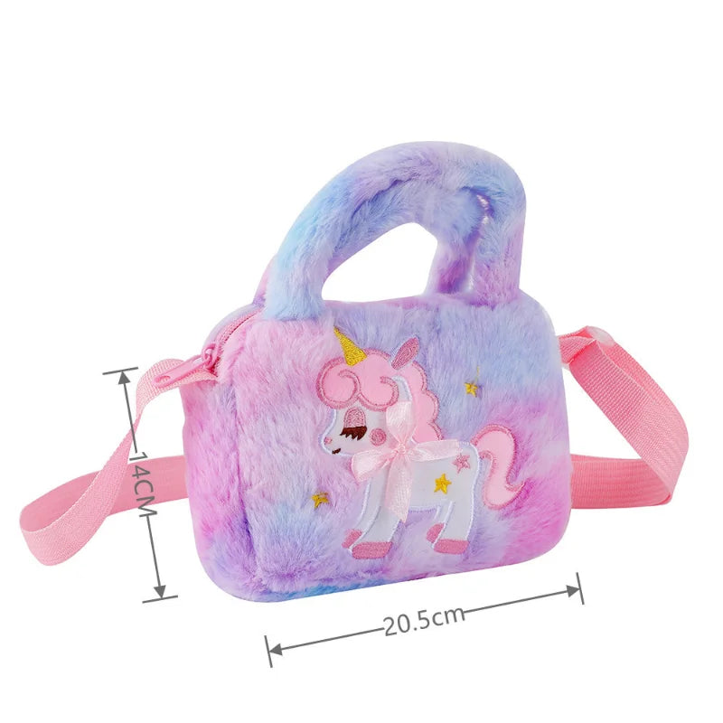 Kawaii Unicorn Plush Crossbody Purse π¦β¨ Fluffy Rainbow Handbag for Little Girls ππ Cute Cartoon Furry Shoulder Bag