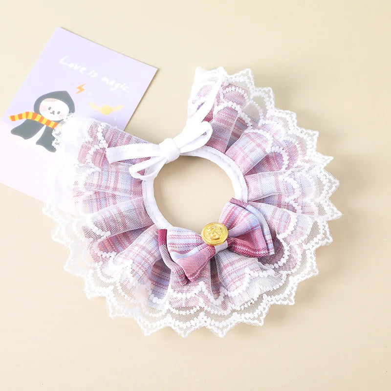 β¨ Elegant Pearl & Lace Pet Bib π Chic Ribbon Scarf for Pawsome Parties πΎπ