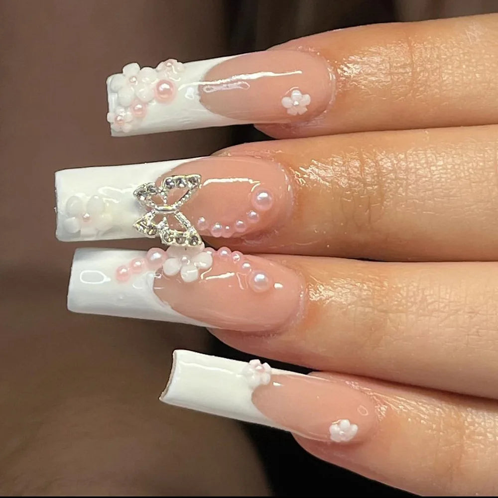 Kawaii Pink Bow Ballet Coffin Press-On Nails πβ¨ - 24 Pcs Full Cover Magic!