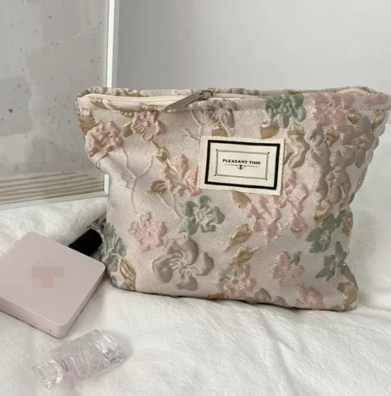 Kawaii Corduroy Floral Makeup Clutch Bag πΈβ¨ | Cute Cosmetic Organizer for Women ππ