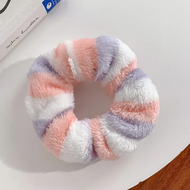 Kawaii Rainbow Fluffy Hair Scrunchies πβ¨ | 4pcs Soft Towel Hair Bands for Girls & Women ππ