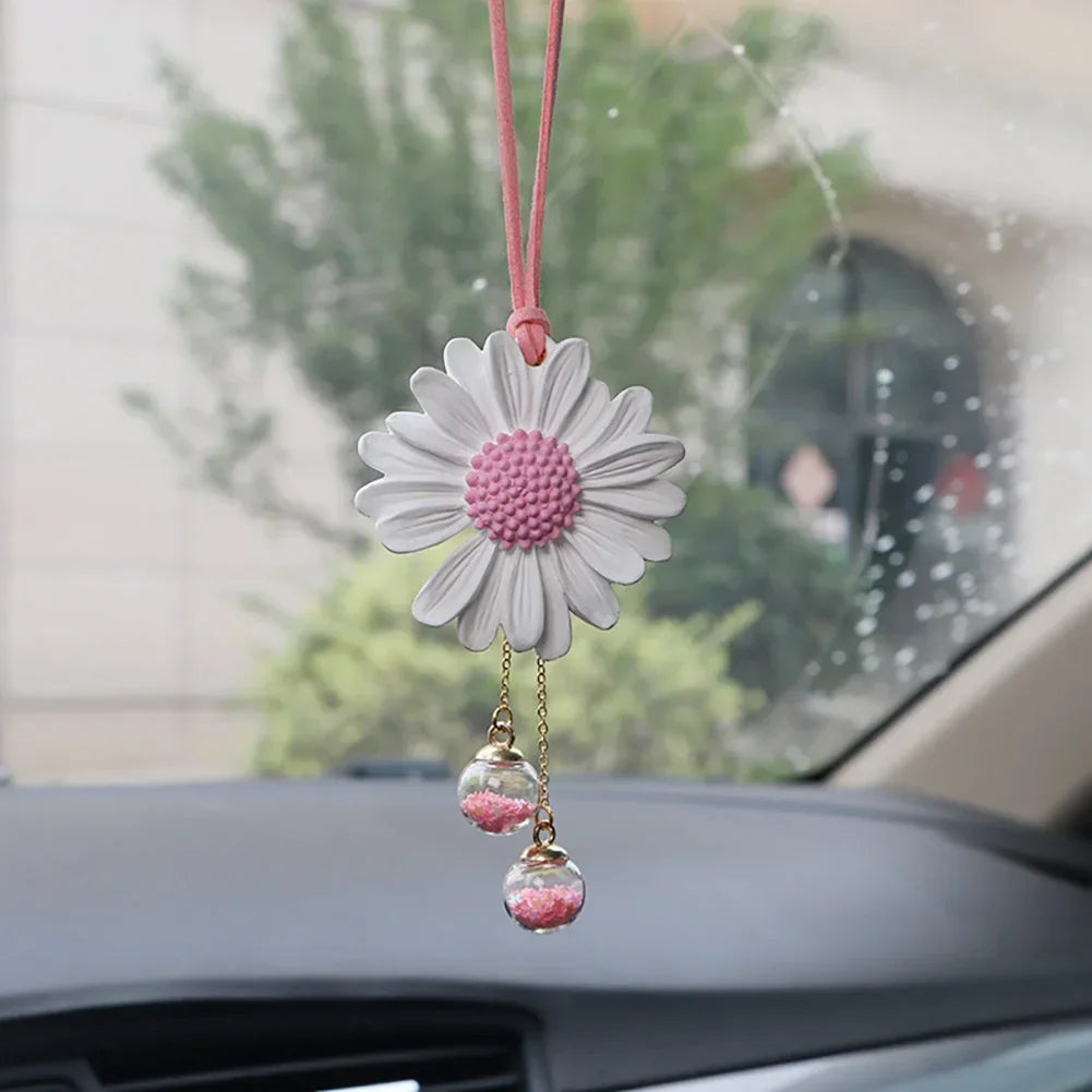 Charming Kawaii Daisy Car Mirror Pendant 🌼✨ | Adorable Plaster Decoration for Auto & Home!