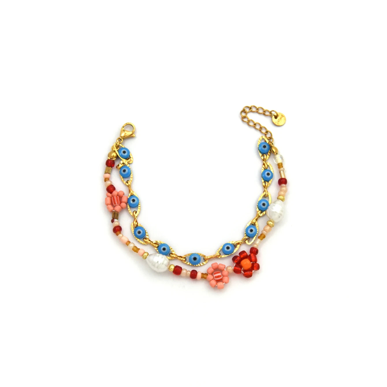 Stainless Steel Evil Eye Pearl Double Layer Bracelet For Women Enamel Rice Beads Jewelry With Lucky Turkish Charm π§Ώβ¨π