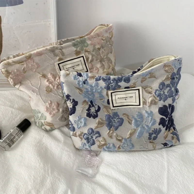 Kawaii Corduroy Floral Makeup Clutch Bag πΈβ¨ | Cute Cosmetic Organizer for Women ππ
