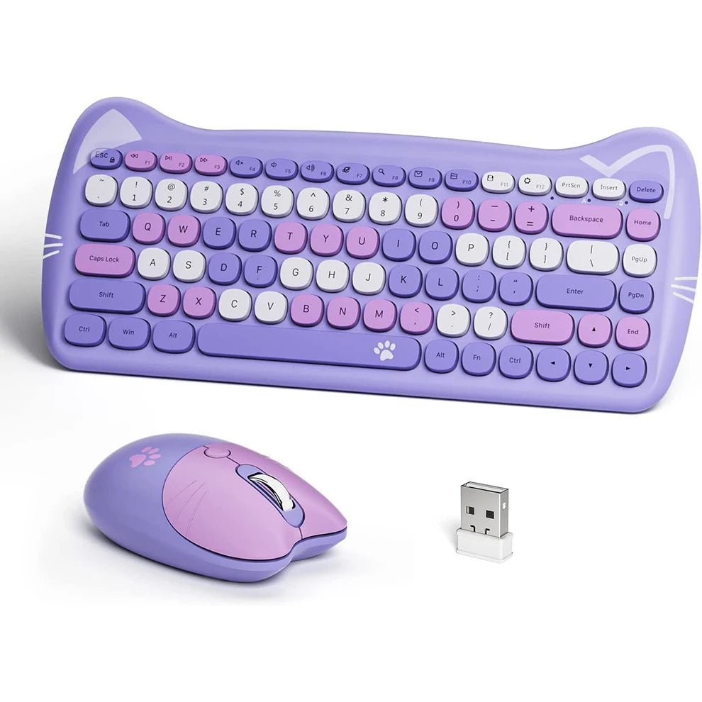 Adorable Cat-Shaped 2.4G Wireless Keyboard & Mouse Combo π±β¨ - Kawaii Design for Cute Workspaces!