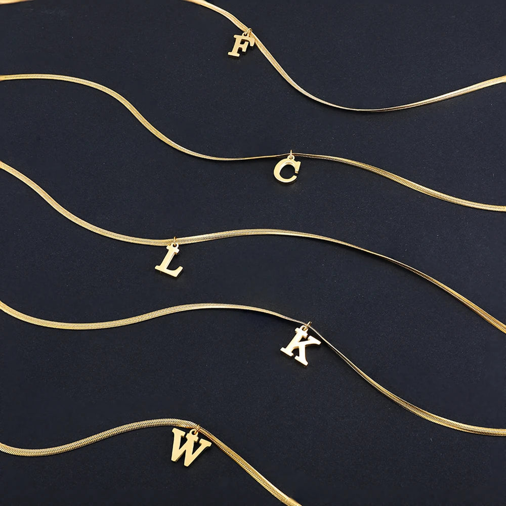 Kawaii Initial Letter Necklace 🌟✨ | Gold Plated Stainless Steel Pendant with Snake Chain for Trendy Women 💖🌸