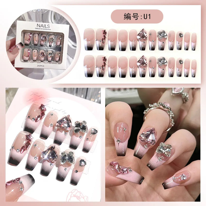Kawaii Blush Pink 3D Bowknot & Pearl Press-On Nails πβ¨ | 24pcs Adorable Fake Nail Tips for Cute DIY Manicures!