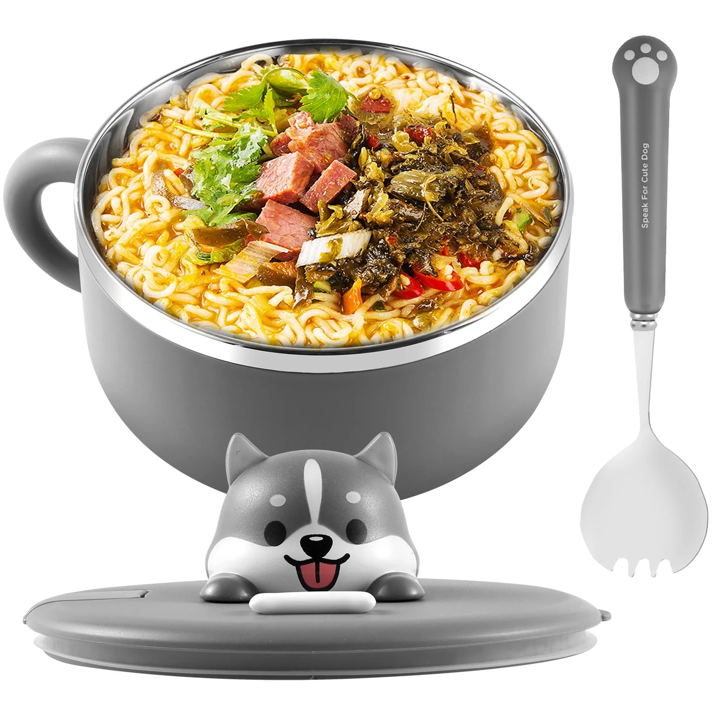 Kawaii 1200ml Stainless Steel Ramen Bowl πβ¨ with Cute Lid & Steam Vent - Perfect for Noodles, Soup, & Lunch On-the-Go! ππ₯’