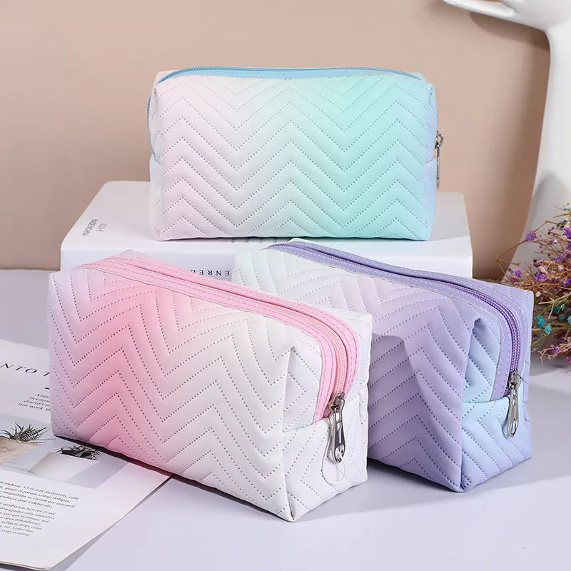 Kawaii Gradient Makeup Pouch πβ¨ | Stylish PU Leather Cosmetic Bag for Travel & Essentials ππ