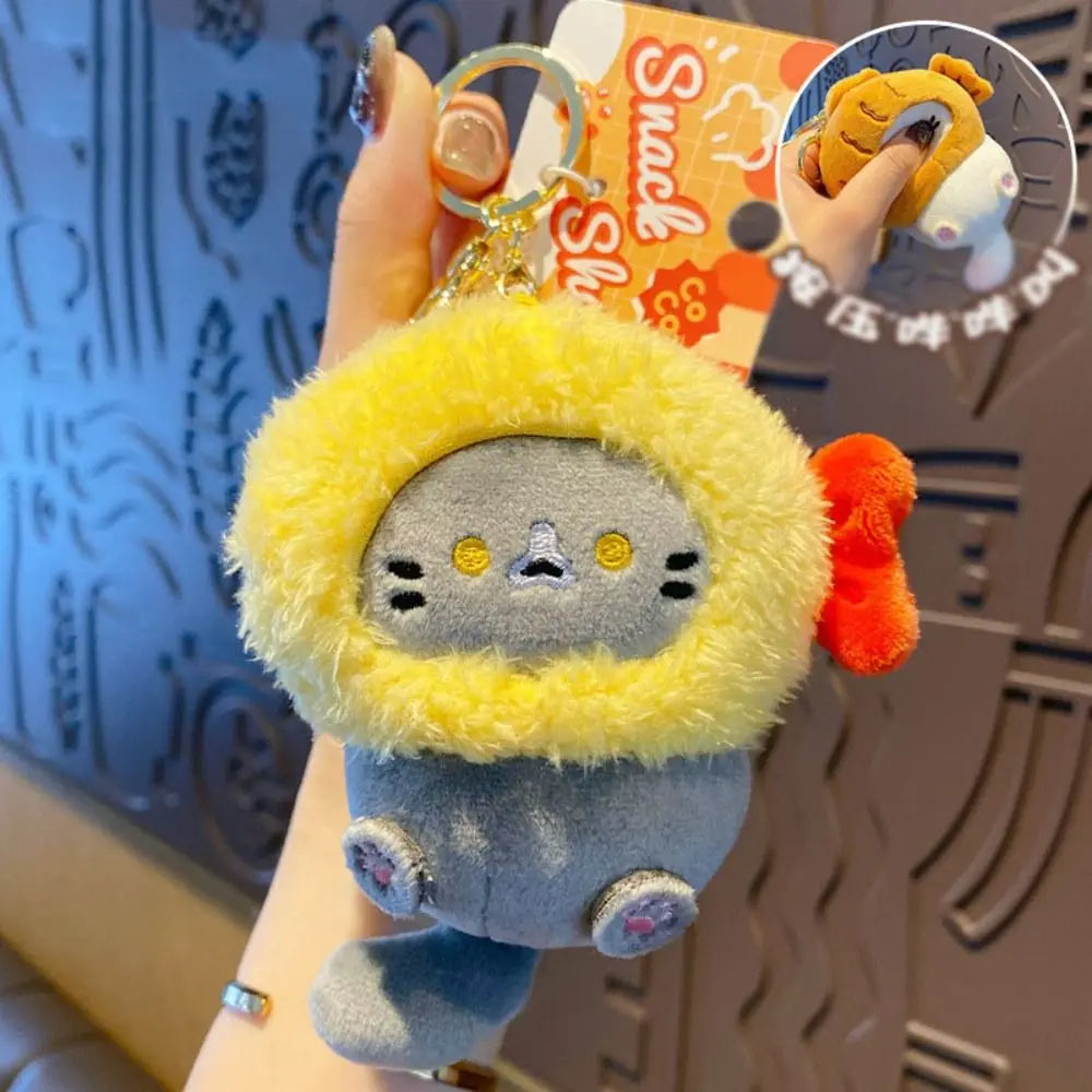 Kawaii Caramel Toast Cat Plush Keychain πΎπ - Adorable Taiyaki & Fried Shrimp Pendant for Food Lovers!