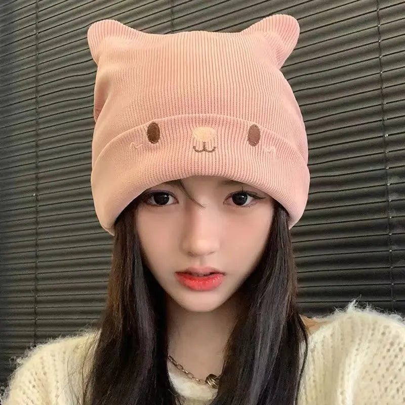 Kawaii Bear Ears Knitted Beanie π»β¨ - Adorable Winter Hat for Trendy Girls!