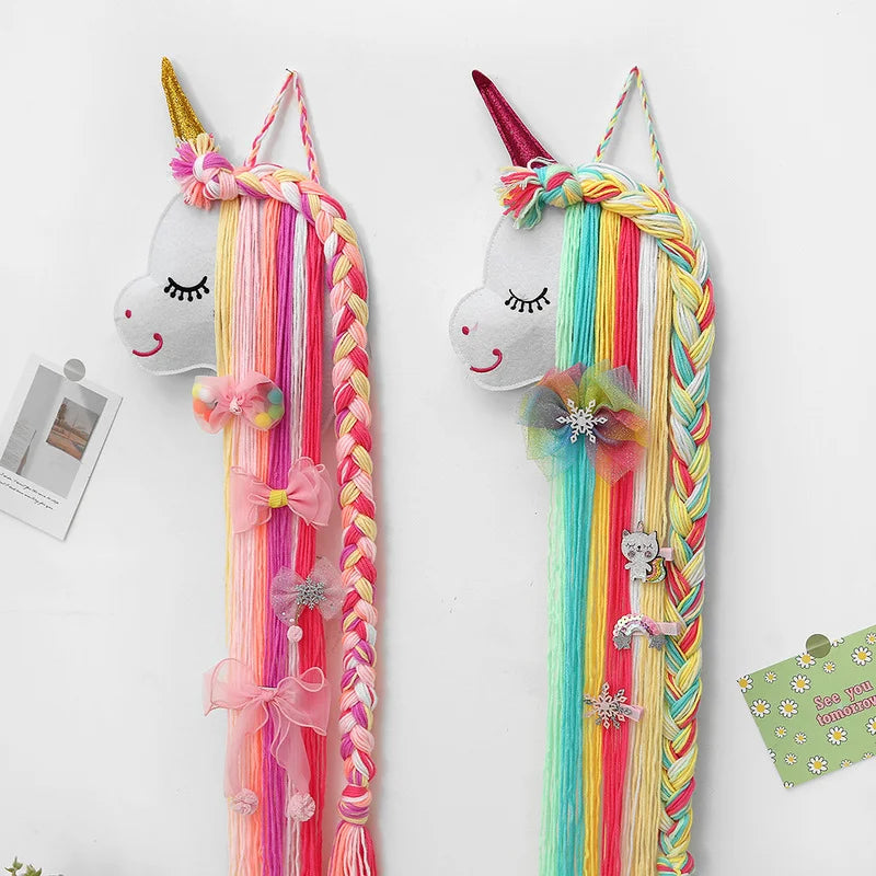 Kawaii Unicorn Hair Clip Organizer πβ¨ Wall Hanging Storage for Girls' Room Decor π Bohemian Tassel Art