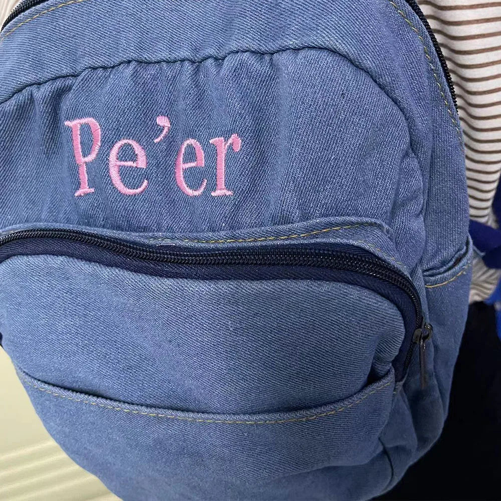 Kawaii Custom Mini Denim Backpack πβ¨ | Personalized Embroidery Name π | Stylish Gift for Trendy Young Ladies ππ