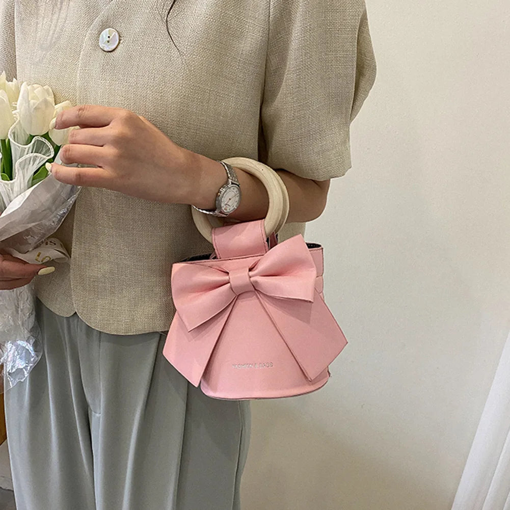 Kawaii Bow Tie Mini Bucket Bag πβ¨ | Cute Leather Crossbody Handbag for Sweet Fashionistas ππ