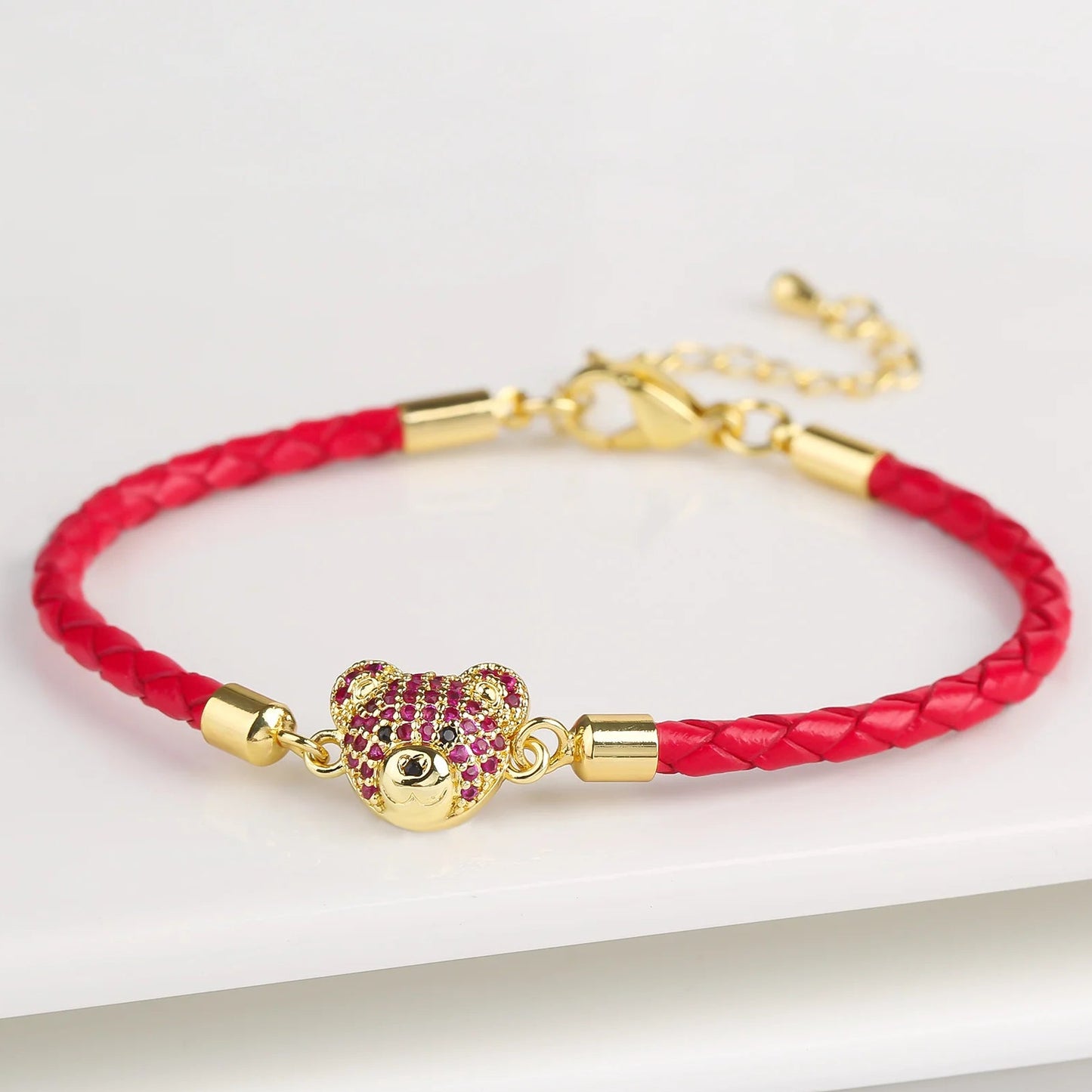 π»β¨ Adorable Bear Zirconia Charm Bracelet - 6 Color Adjustable Leather Rope for Everyone! ππ