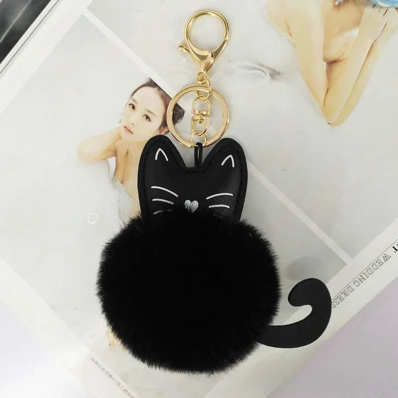 Kawaii Cat Pompom Keychain πΎβ¨ Adorable Fur Ball Tail Accessory for Bags & Keys π Perfect Gift for Cat Lovers!