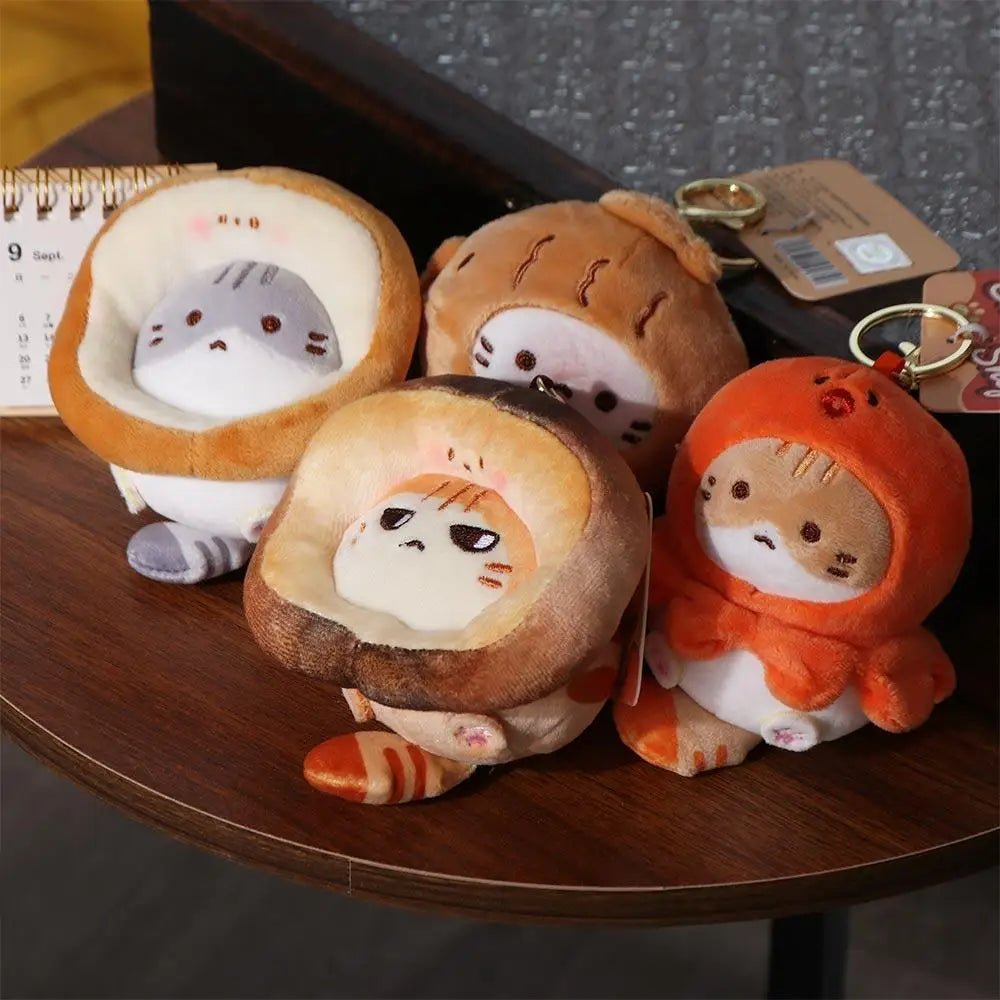 Kawaii Caramel Toast Cat Plush Keychain πΎπ - Adorable Taiyaki & Fried Shrimp Pendant for Food Lovers!