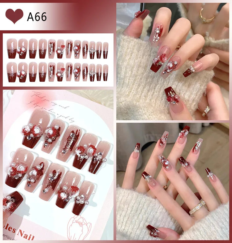 Kawaii Blush Pink 3D Bowknot & Pearl Press-On Nails πβ¨ | 24pcs Adorable Fake Nail Tips for Cute DIY Manicures!