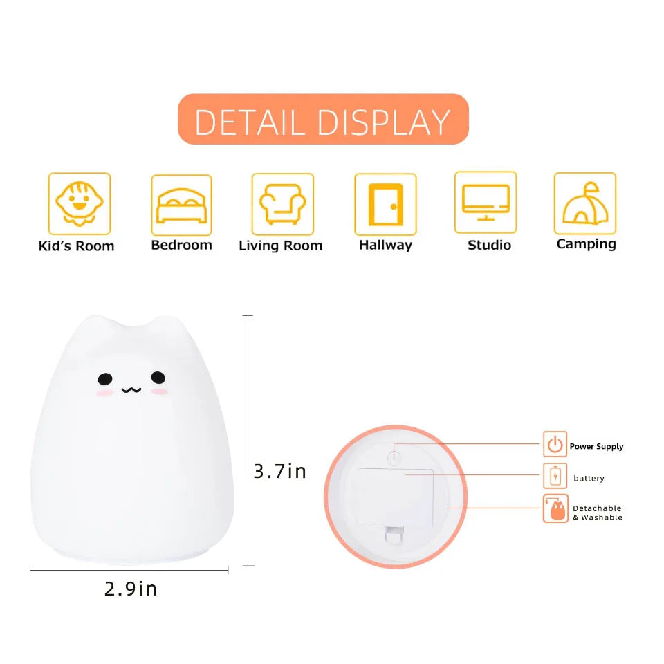 Whimsical Kawaii Cat Color-Changing Night Lamp πβ¨ - Adorable Bedside Buddy for Dreamy Nights! πΎπ