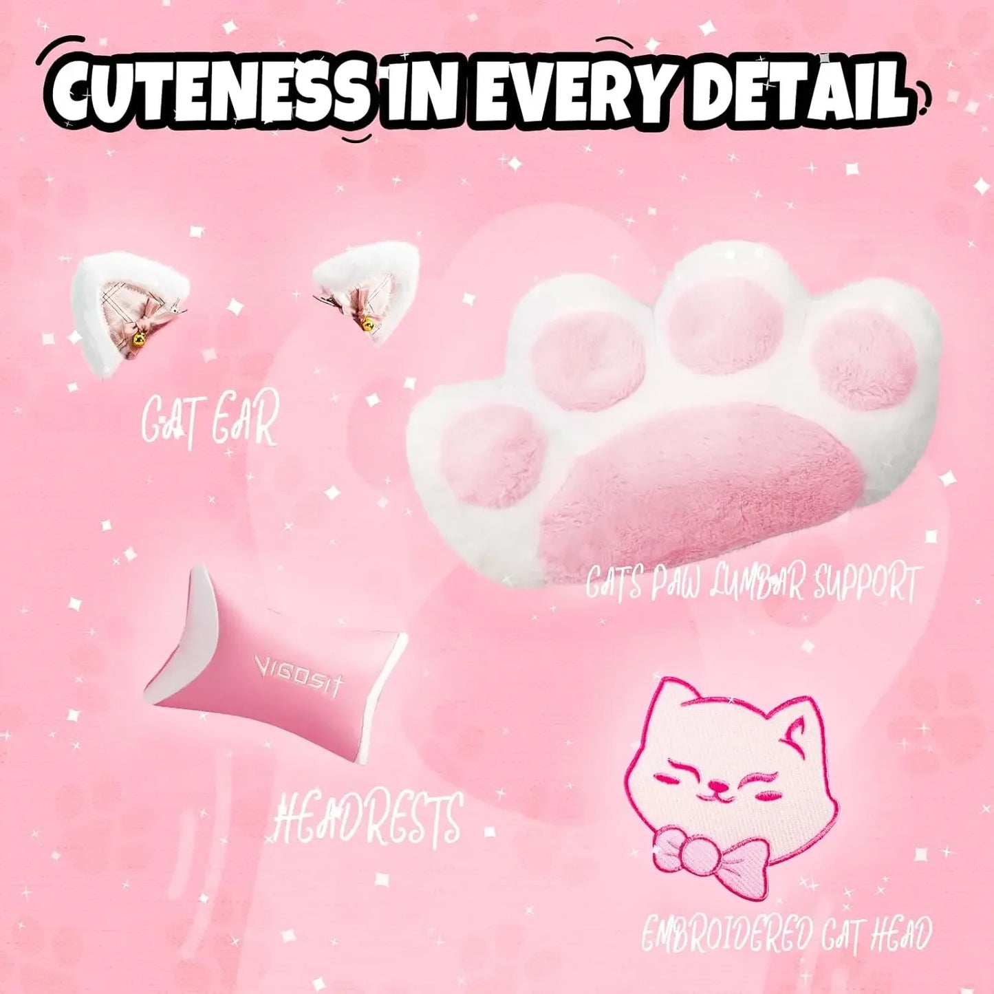 Kawaii Cat Ears Gaming Chair πΎπ | Ergonomic Pink PC Chair with Plush Lumbar Cushion & Footrest π±β¨