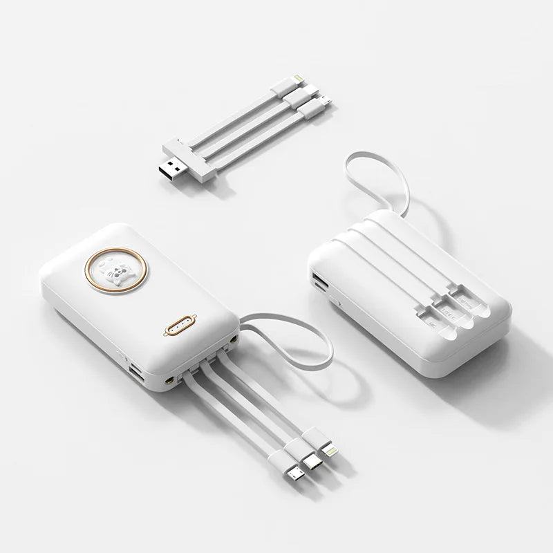 Kawaii Pet Power Bank πΎβ¨ | 20,000mAh Mini Charger with Built-in Cables & LED Light π