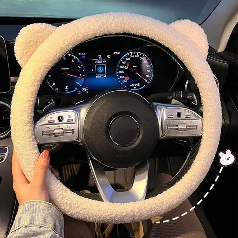 Kawaii Plush Bear Ear Steering Wheel Cover π»β¨ | Cozy Cartoon Car Accessory for Winter π₯Άπ