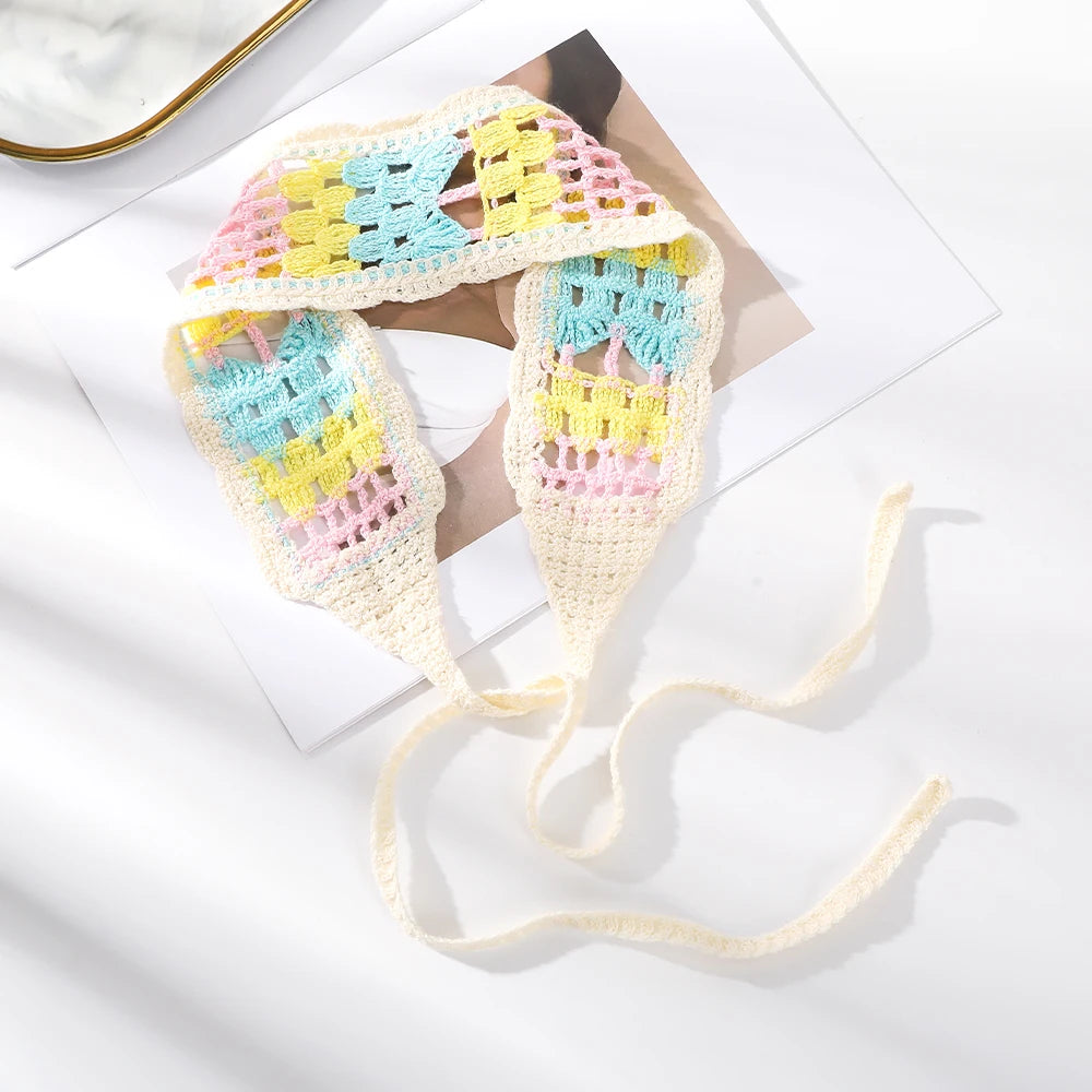 Kawaii Boho Flower Crochet Headband ๐ธโจ Vintage Turban Hair Scarf for Women - Fashionable Accessory for Every Season!