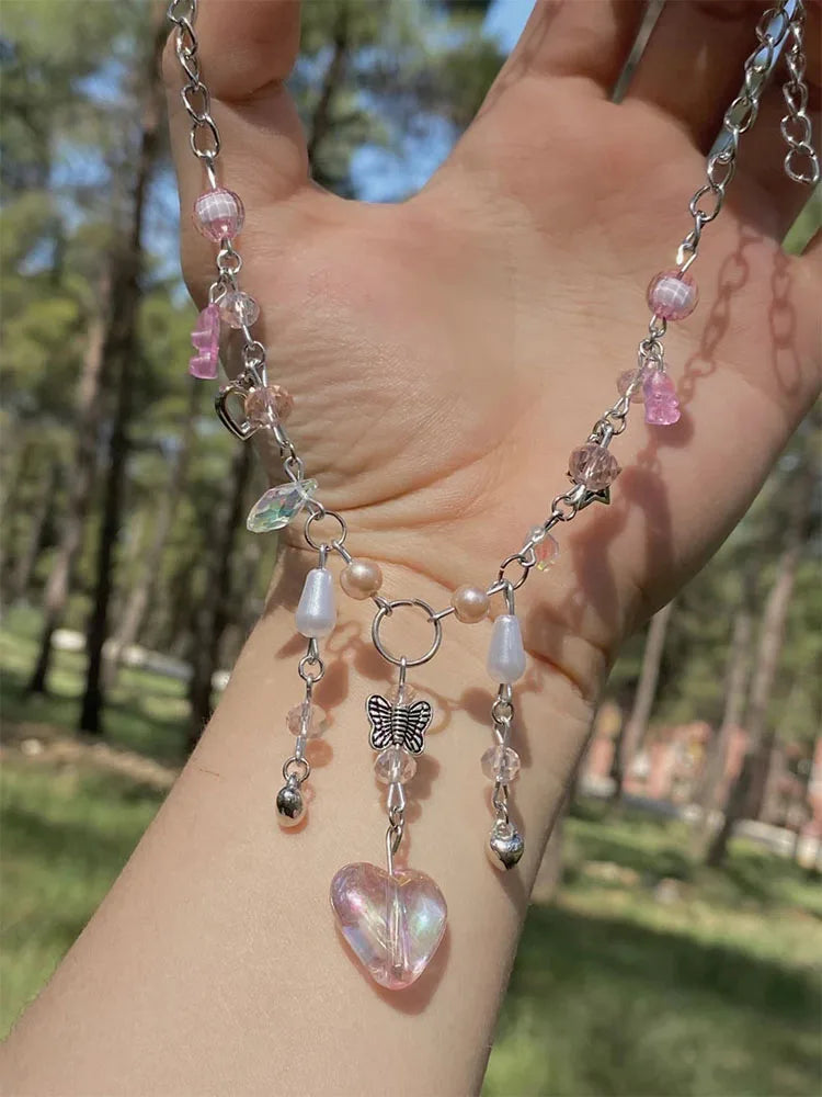 Kawaii Butterfly Heart Necklace πβ¨ Handmade Y2K Fairycore Jewelry for Trendy Souls ππ¦