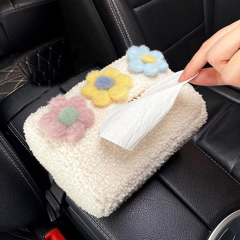 Kawaii Plush Flower Car Tissue Box Holder πΈπ | Cute Auto Visor Organizer for Fun Road Trips! π§»β¨