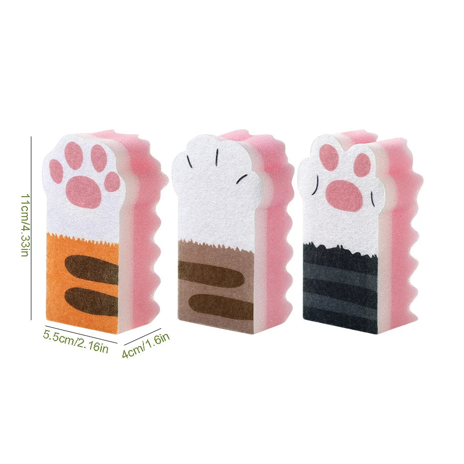 Kawaii Cat Paw Kitchen Scrub Sponges πΎβ¨ - Heavy Duty Non-Scratch Dishwashing Pads (3PCS) for Fun & Effective Cleaning! π§Όπ