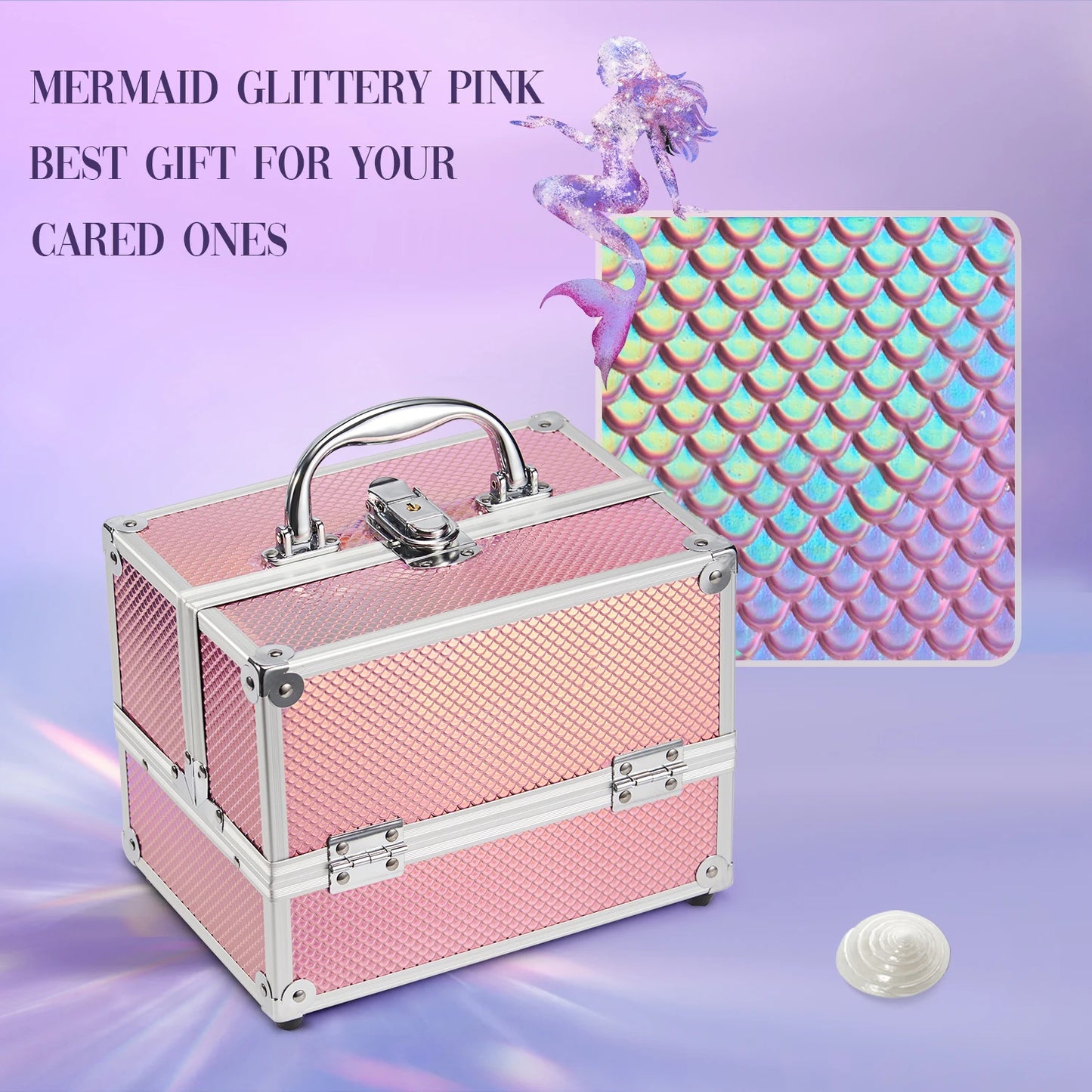 Kawaii Mermaid Makeup Organizer ✨💕 Lockable Cosmetic Case with 4 Trays for Jewelry & Nail Accessories 🌈💖