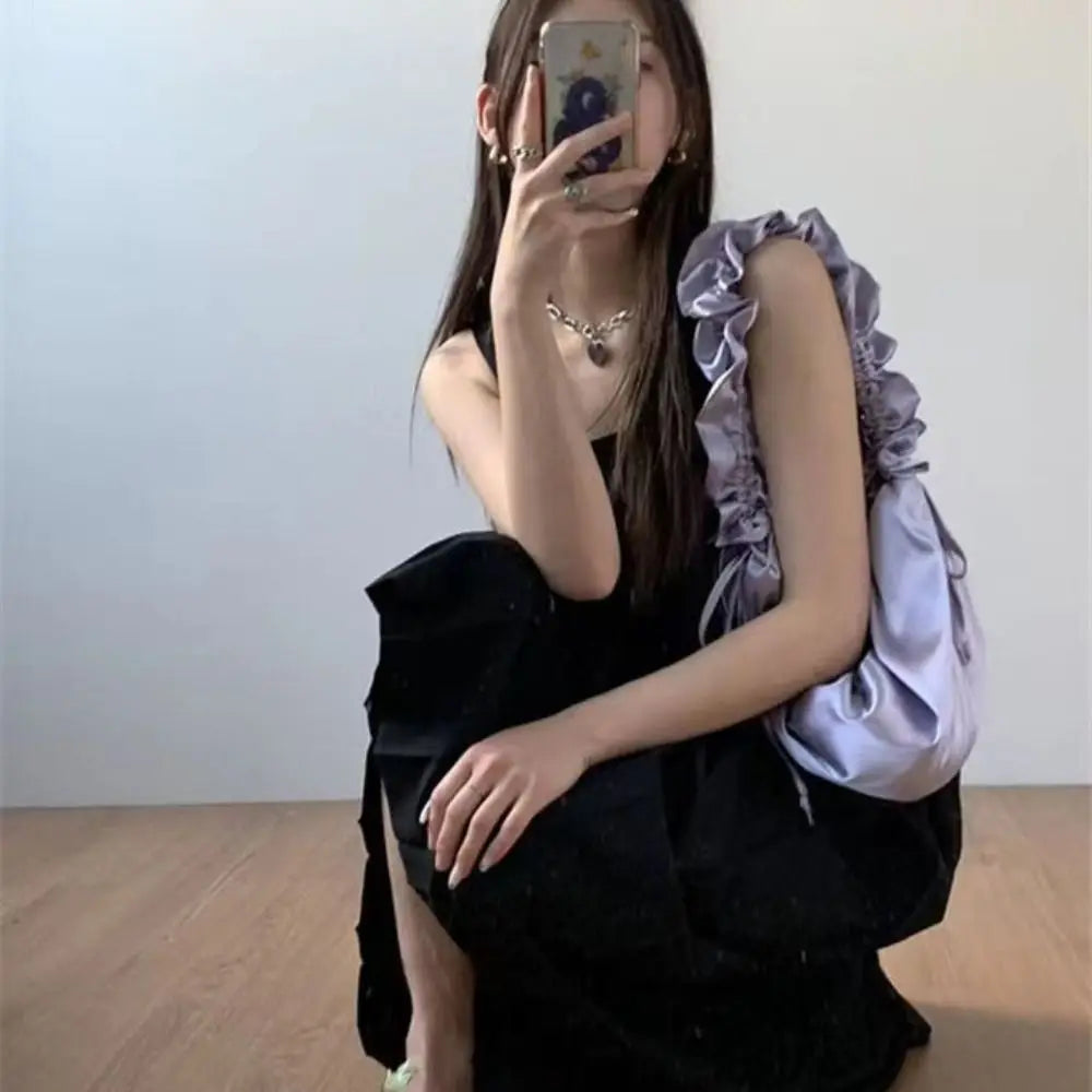 Charming Kawaii Silk Satin Pleated Crossbody Bag πΈβ¨ - Perfect for Parties & Playful Outings! ππ