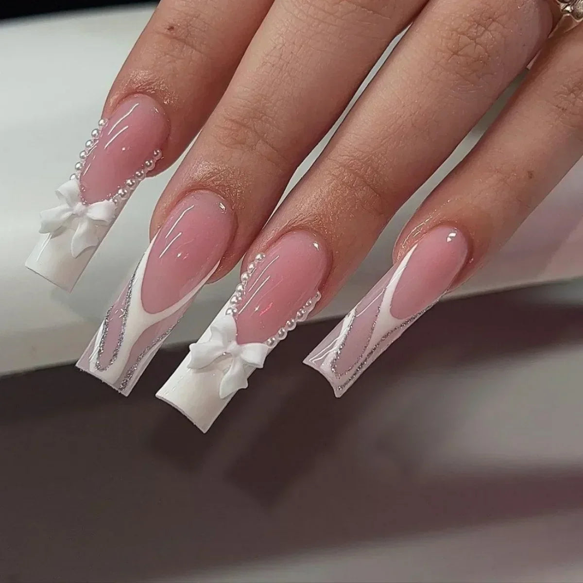 β¨ Kawaii Glitter Blue French Ballerina Press-On Nails - 24Pcs Love Stripes Design ππ
Full Cover Acrylic Nail Tips!