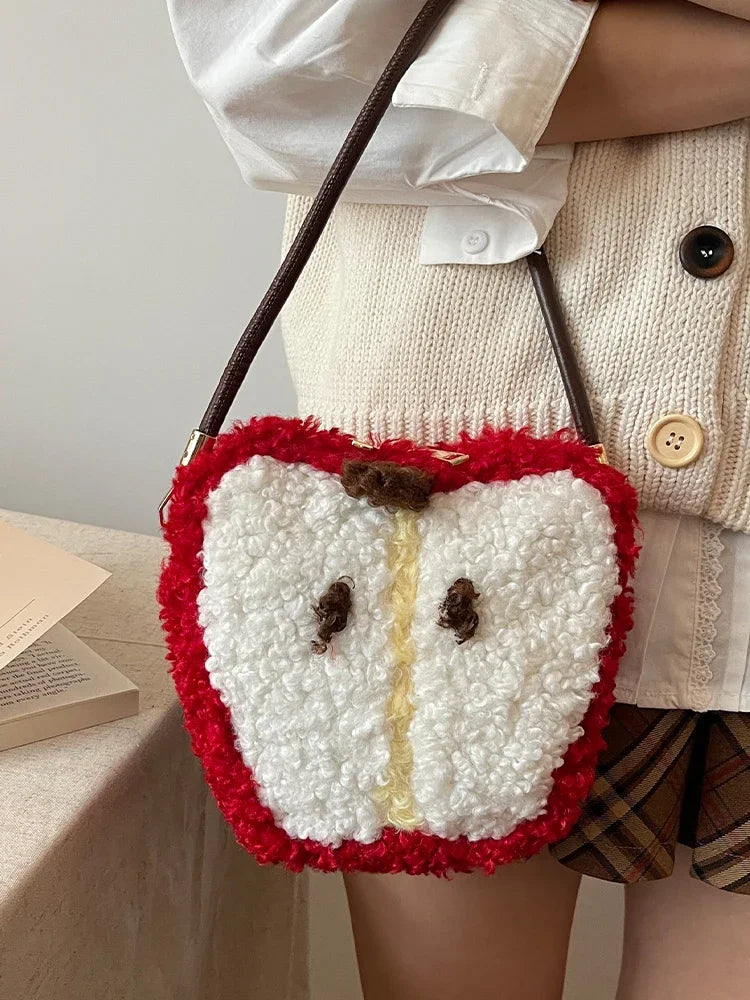 Kawaii Knitted Apple Shoulder Bag πβ¨ - Trendy Tote & Crossbody for Stylish Women!ππ