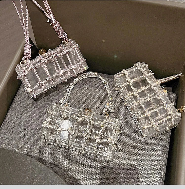 Charming Diamond Acrylic Clutch πβ¨ - Woven Knot Purse for Kawaii Weddings & Parties ππ