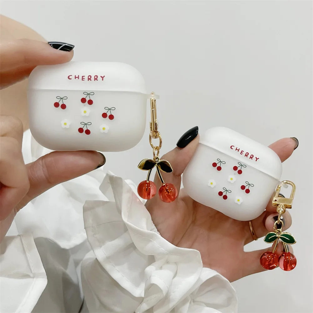 π Cute Crystal Cherry Charm Case for AirPods Pro 2 β¨ Soft Matte Silicone Cover for Apple AirPods 1/2/3 π§π - Pixie Quill