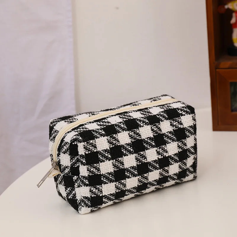 Cute Customizable Velvet Makeup Bag π | Kawaii Plaid Travel Pouch β¨ | Perfect Birthday Gift π