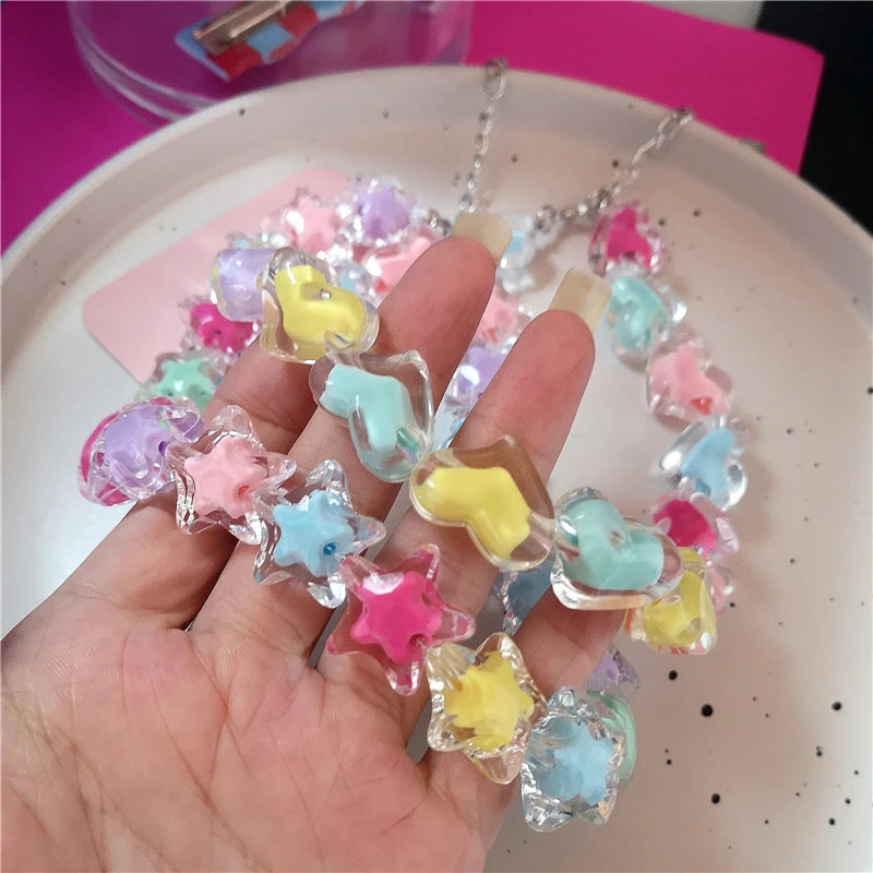 Kawaii Acrylic Heart & Star Choker 💖✨ - Retro Y2K Goth Aesthetic Necklace for Emo Girls