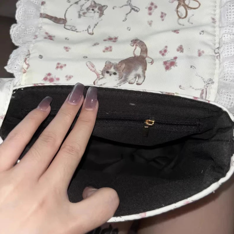 Cute Cat & Flower Delight πΈπ± Charming Crossbody Bag for Trendy Ladies! β¨