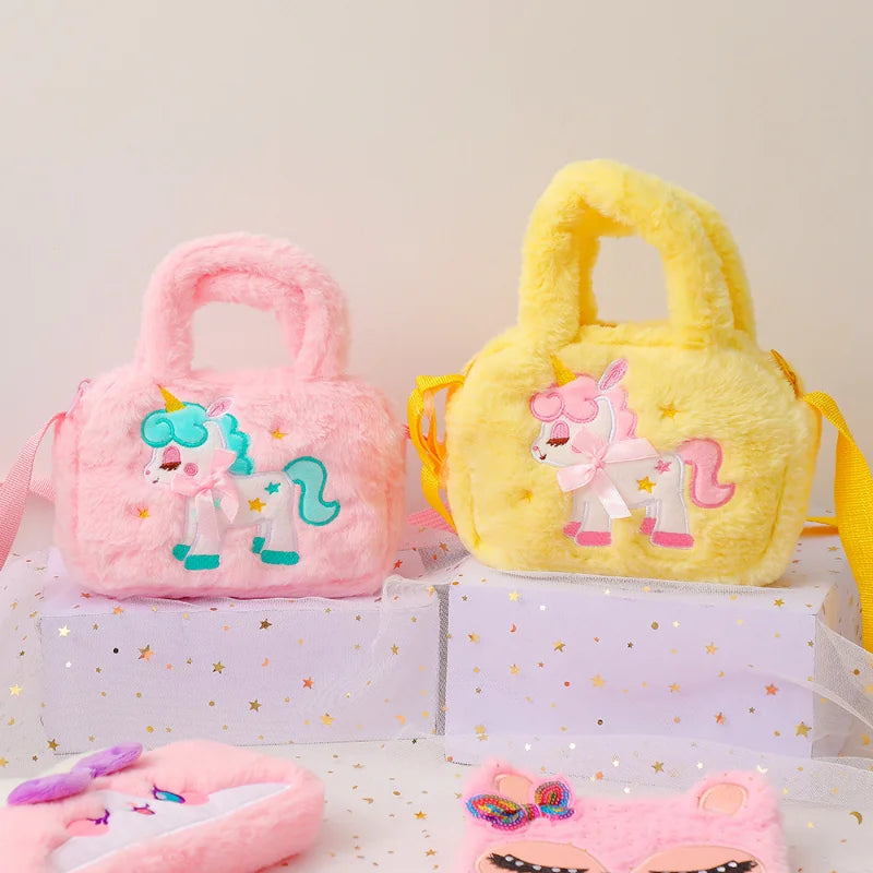 Kawaii Unicorn Plush Crossbody Purse π¦β¨ Fluffy Rainbow Handbag for Little Girls ππ Cute Cartoon Furry Shoulder Bag
