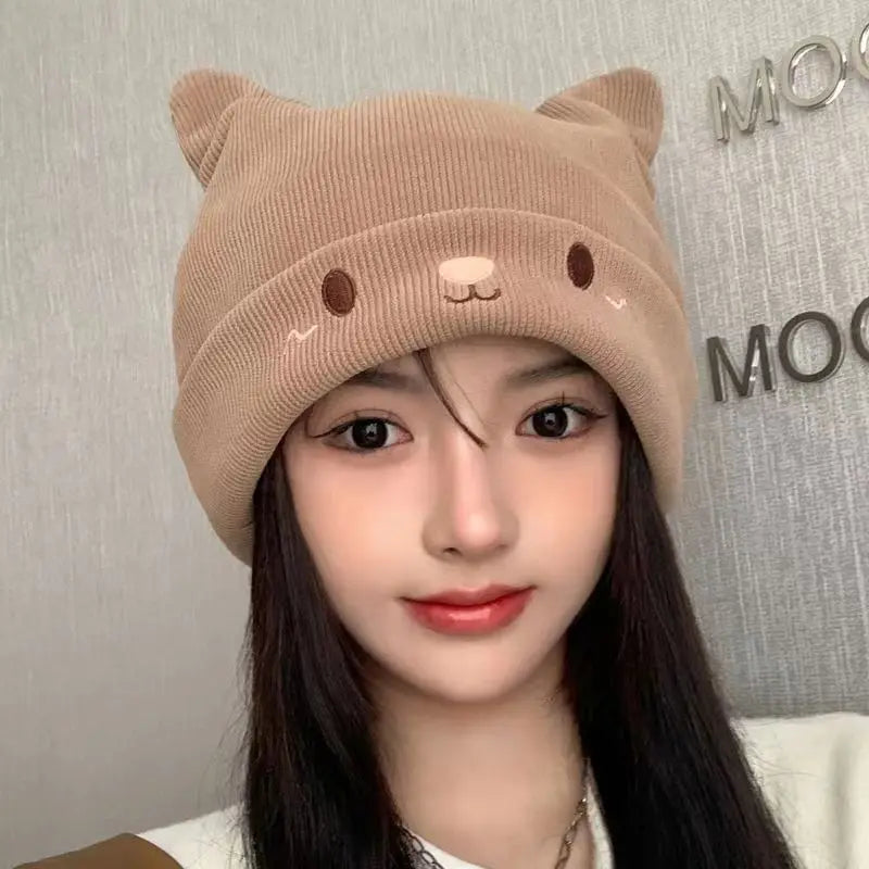 Kawaii Bear Ears Knitted Beanie π»β¨ - Adorable Winter Hat for Trendy Girls!