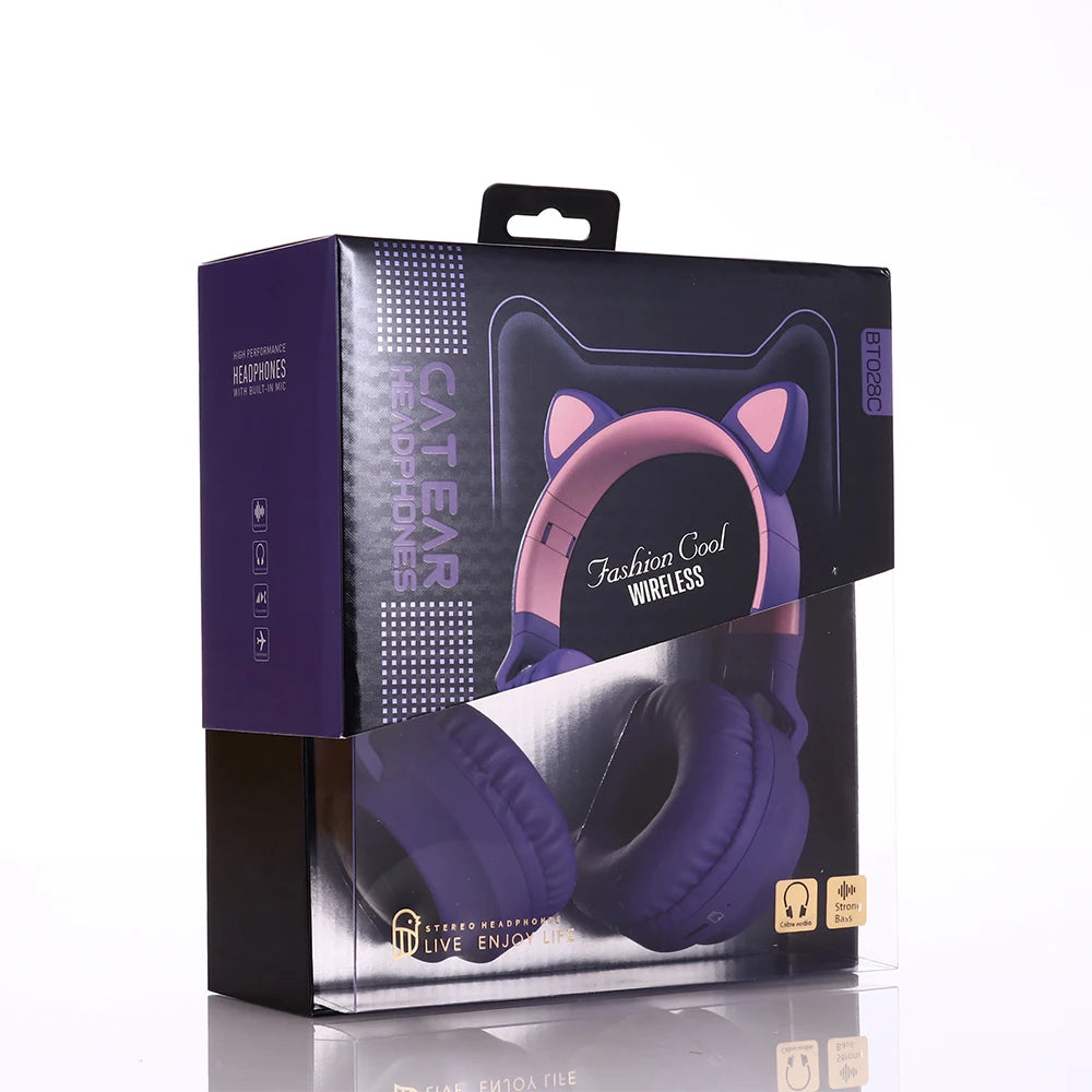 β¨ Kawaii Cat Ear Bluetooth Headphones πΆ - Adorable LED Music Headset for Girls π - Supports TF Card & FM Radio! π