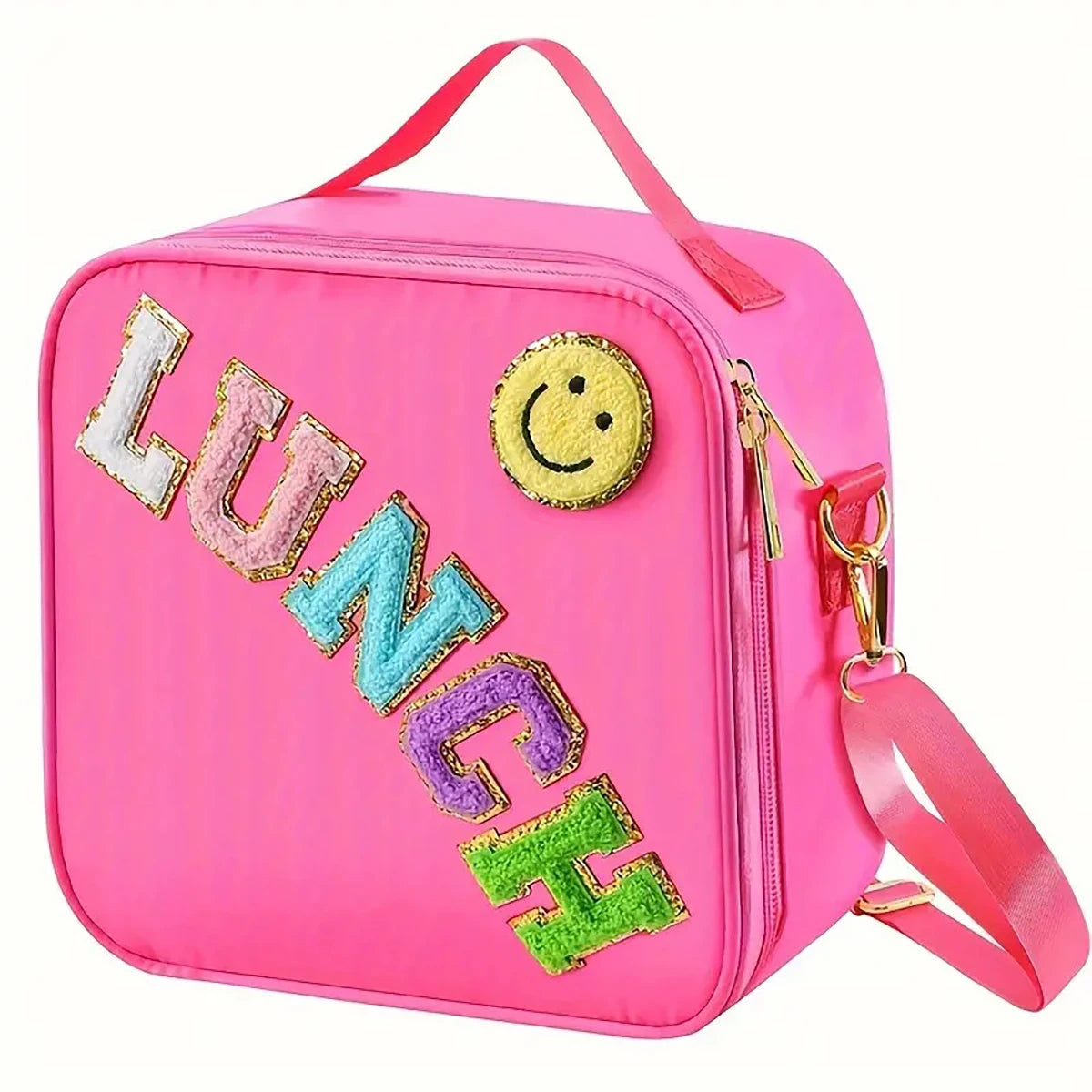 Kawaii Chenille Patch Insulated Lunch Bag πβ¨ | Adjustable Strap Nylon Lunch Box for School & Picnics ππ₯ͺ