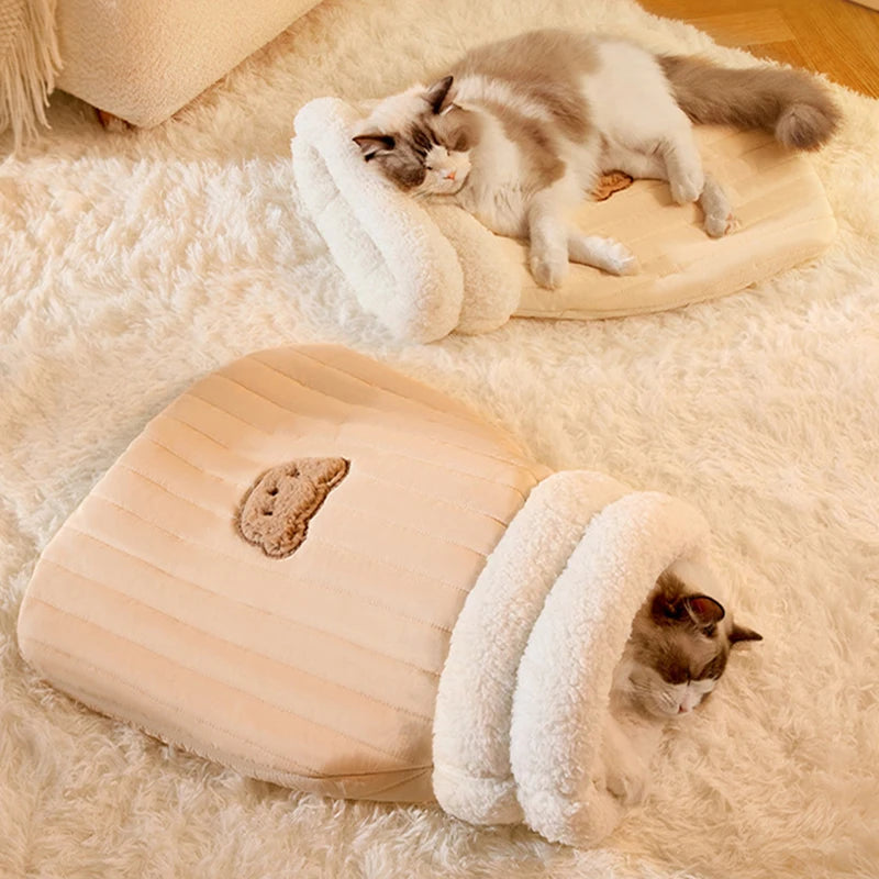 Cozy Kawaii Cat Tunnel Nest πΎπ Soft Plush Sleeping Bag for Purr-fect Snuggles! π€π±