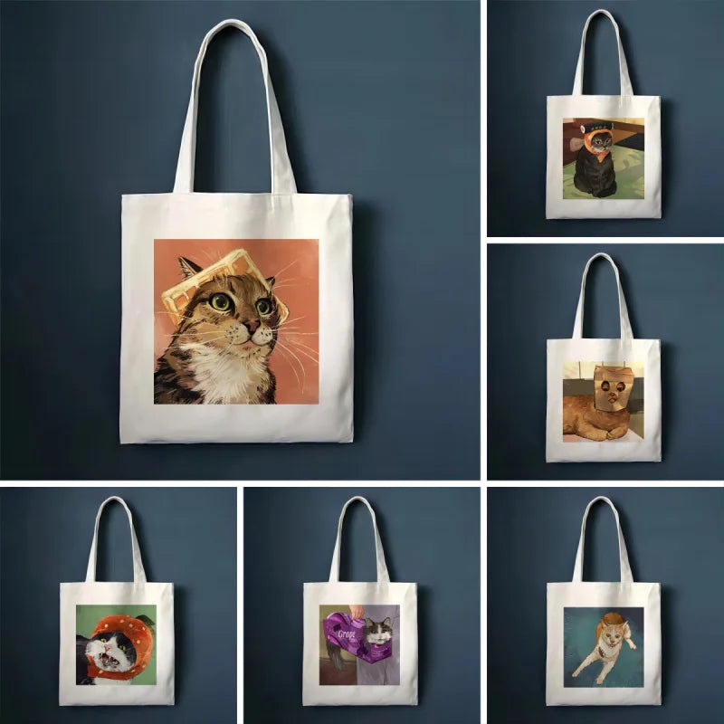 πΎ Whimsical Cat Canvas Tote π - Cute & Eco-Friendly Shopping Bag for Trendy Girls ποΈβ¨ - Pixie Quill