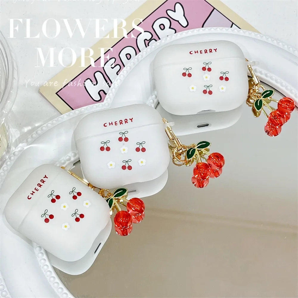 π Cute Crystal Cherry Charm Case for AirPods Pro 2 β¨ Soft Matte Silicone Cover for Apple AirPods 1/2/3 π§π - Pixie Quill