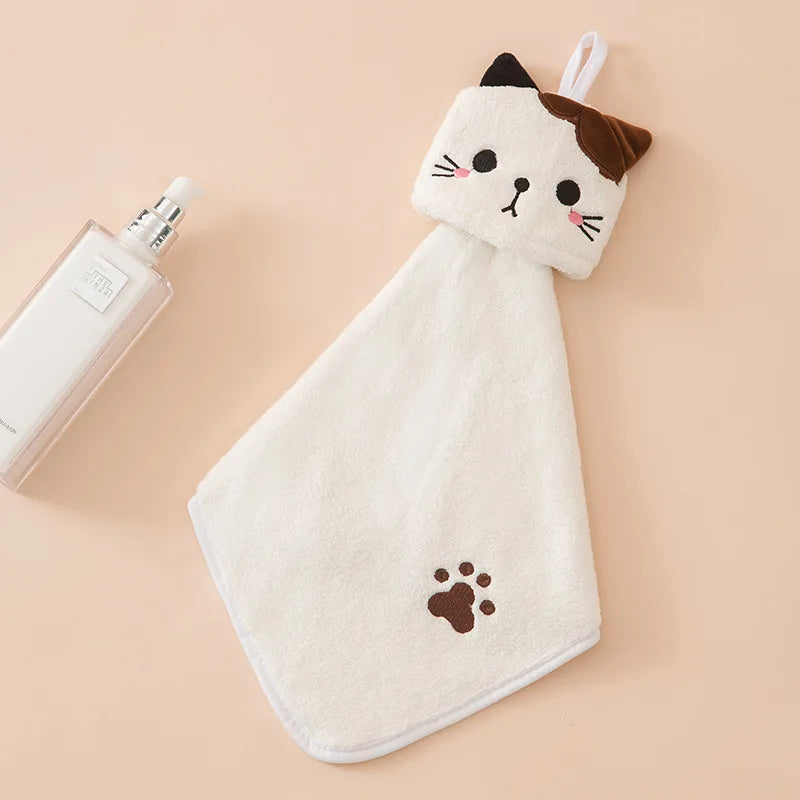 Adorable Kawaii Cat Hand Towels πΎβ¨ - Soft & Absorbent Coral Velvet Kitchen Dishcloths! π§Όπ