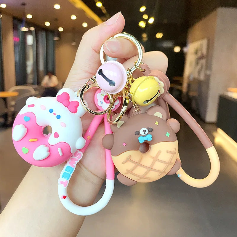 Cartoon Donut Animal Keychain Cute Dinosaur Bunny Bear Cat Doll Exquisite Pendant Key Chain for Women Girl Backpack Keyring Gift - Pixie Quill