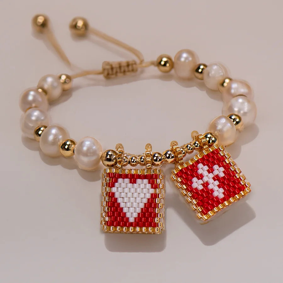 Woven Pearl Cross Heart Bracelet Beaded Miyuki Boho Christian Religious Charm Jewelry Womens 2023 Fashion Love Blessing Gift